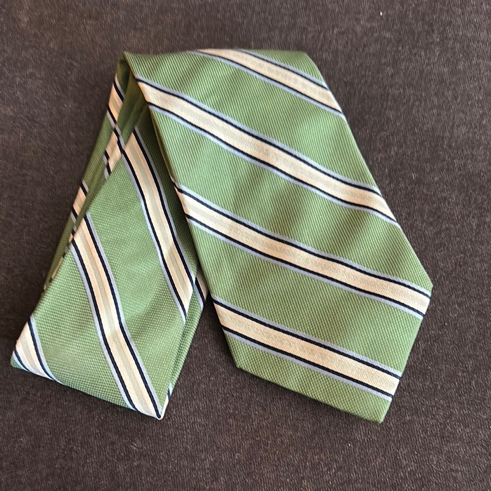 Nautica Green and White Striped Silk Tie